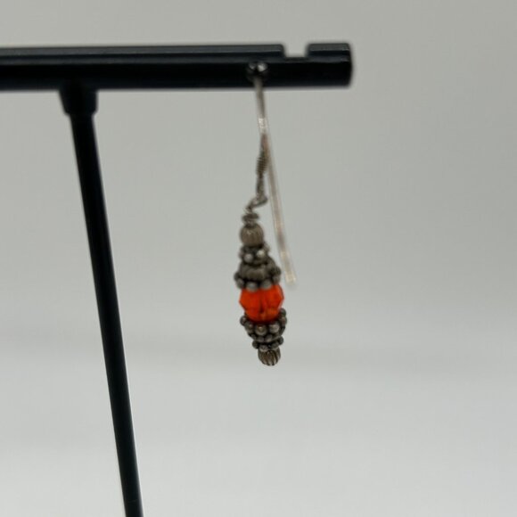 Sterling Silver Earrings Glass Orange and Silver Beads Pierced Dangle Vintage - Picture 8 of 13